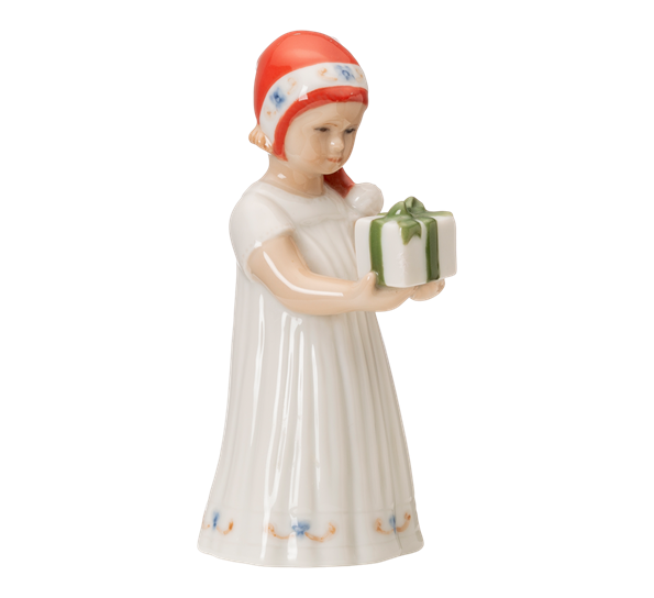 Elsa figur med julegave 13 cm hvit fra Royal Copenhagen