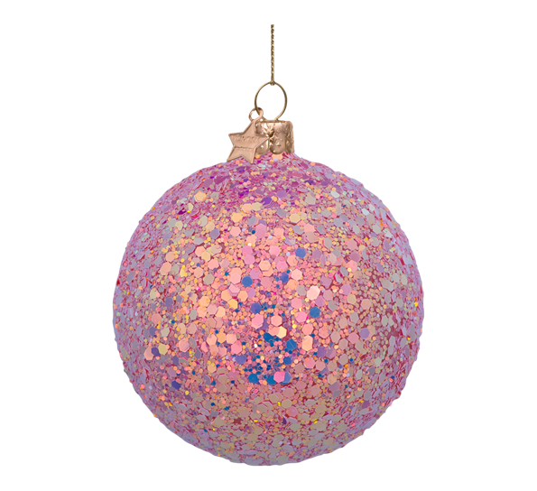 Glassornament julekule hologram rosa med glitter ø9 cm Vondels