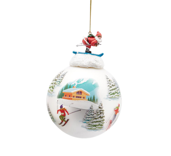 <p>Julekule ø10 cm hvit Julenisse på ski fra EDG</p>
