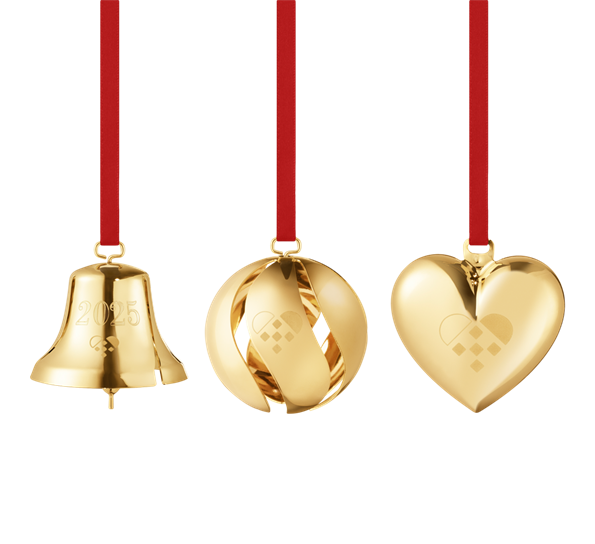 CC 2025 gavesett klokke ball hjerte sett 3-pk gull fra Georg Jensen