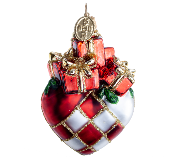 Julekule hjerte med gaver 8 cm fra Brink Nordic