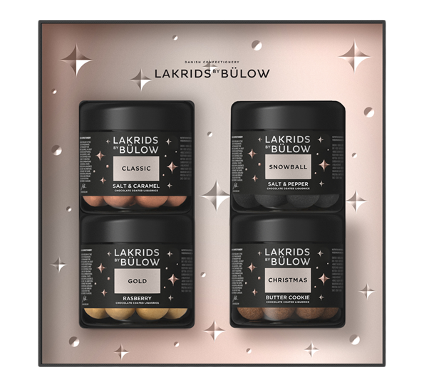 Classic, Gold & Christmas lakris Black Box 4 x liten 500g fra Lakrids By Johan Bülow