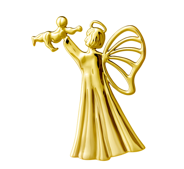 Karen Blixen engel med barn H9 forgylt fra Rosendahl