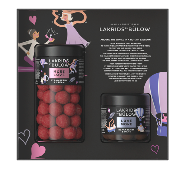 Love Black Box lakris strawberry standard + blackberry liten 420g fra Lakrids By Johan Bülow