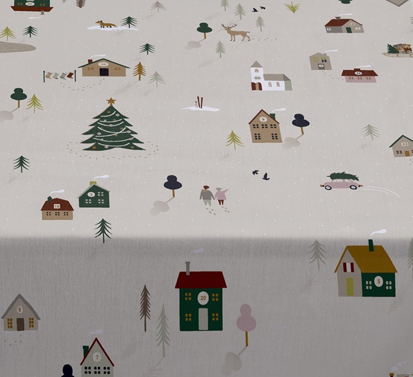 Akrylduk Christmas village natur pr meter antiskli fra Södahl