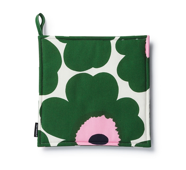 Unikko grytelapp offwhite grønn rosa fra Marimekko