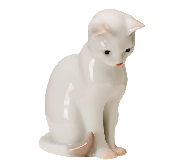 Figur Katt sittende 11 cm hvit fra Royal Copenhagen