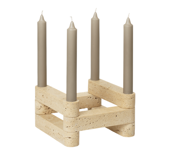 Newel lysestake-sett 11 cm travertine fra Ferm Living