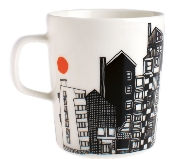 Oiva Siirtolapuutarha krus 2,5 dl hvit sort orange fra Marimekko