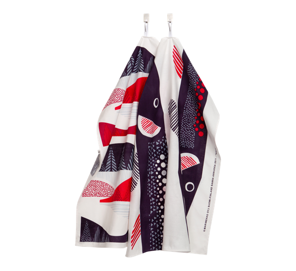 Hauki kjøkkenhåndklær 2pk hvit rød plomme fra Marimekko