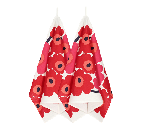 Unikko kjøkkenhåndklær hvit rød 2 pk fra Marimekko