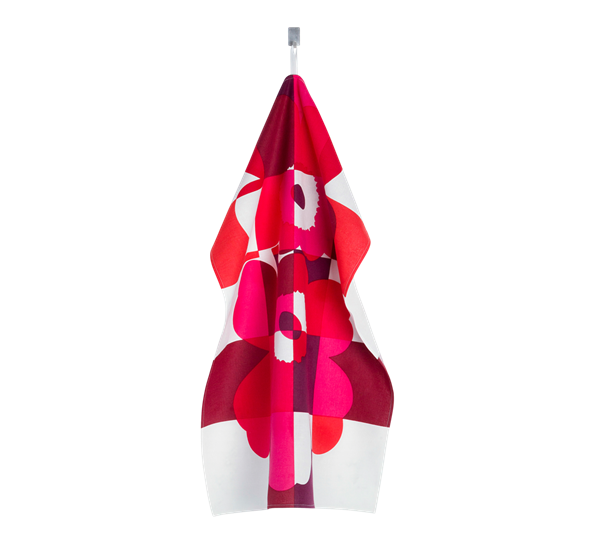 Ruutu-Unikko kjøkkenhåndkle hvit rød rosa fra Marimekko