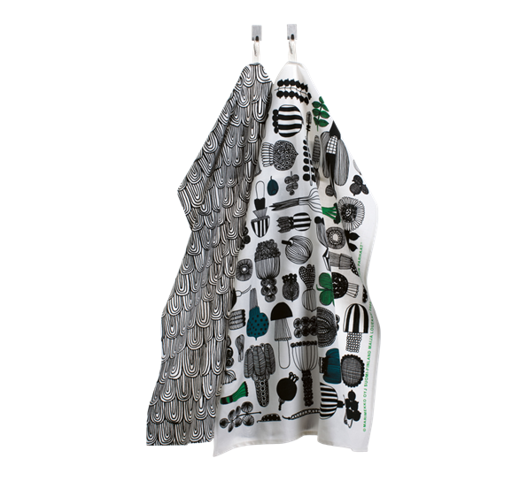 Puutarhurin kjøkkenhåndkle 2 pk sort hvit grønn fra Marimekko