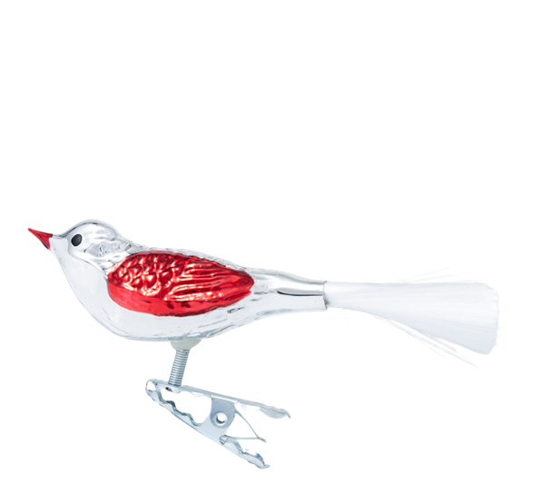 Julekule fugl på klype sølv rød 10 cm fra Brink Nordic