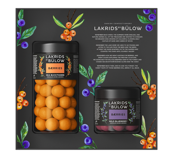 Bærries Black Box standard+liten Sea buckthorn & Wild blueberry. fra Lakrids By Johan Bülow