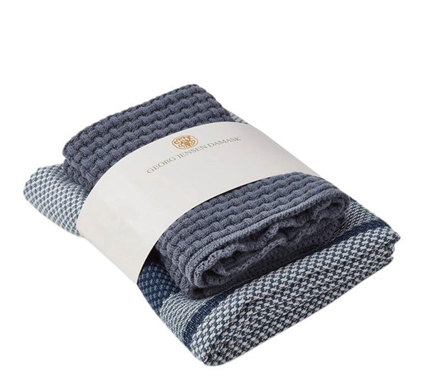 Nors Dusty Blue kjøkkenhåndkle & 2 Stk Kjøkkenkluter fra Georg Jensen Damask