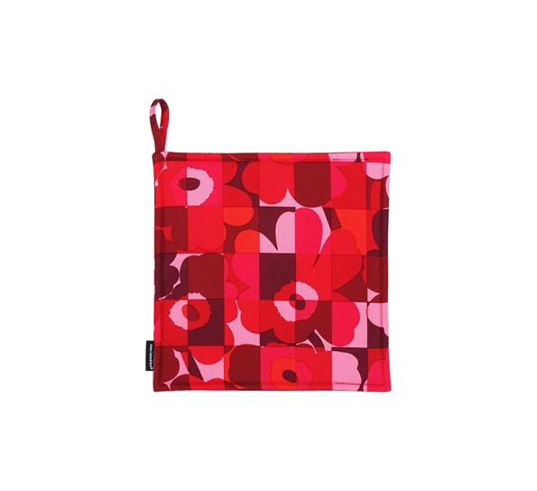 Mini Ruutu-Unikko grytelapp rød rosa fra Marimekko