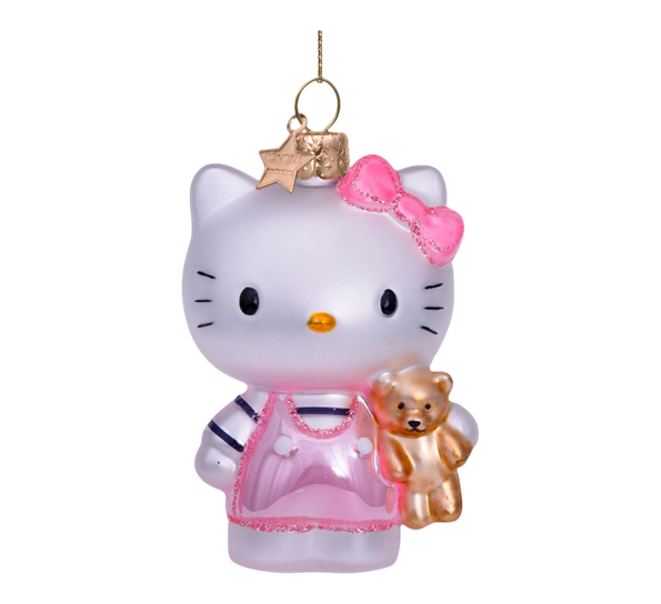 Glassornament Hello Kitty rosa H9 cm i eske fra Vondels