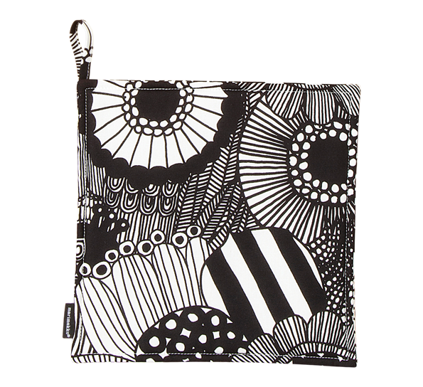 Siirtolapuutarha grytelapp hvit sort fra Marimekko