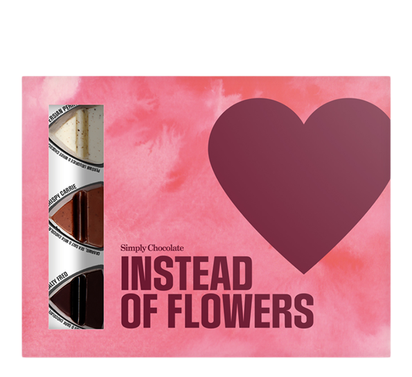Gaveeske Instead of Flowers 12 stk a 10g fra Simply Chocolate