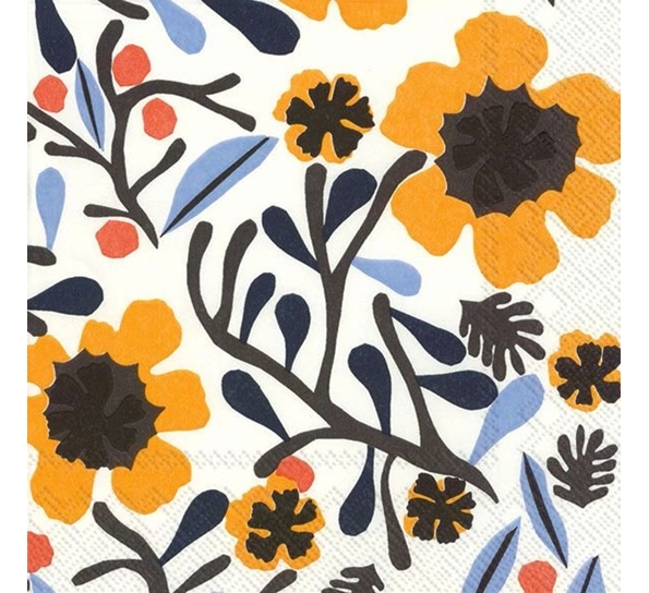 Marimekko Mykerö hvite gule lunsjservietter Ihr