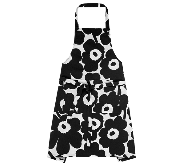 Pieni Unikko forkle hvit sort fra Marimekko