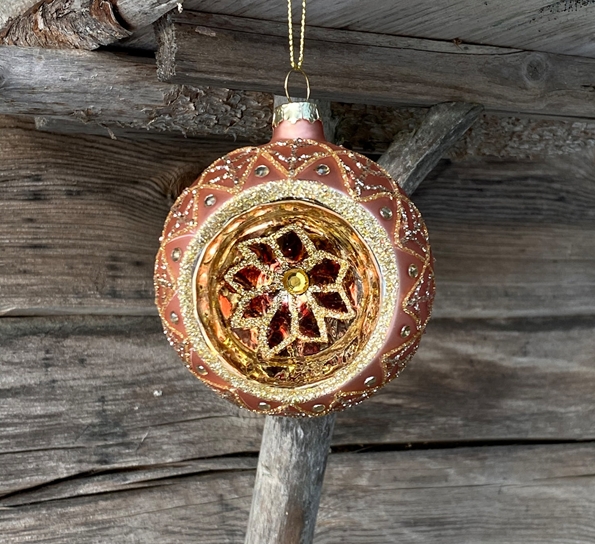 Julekule glitterdekor krater fersken fra Und