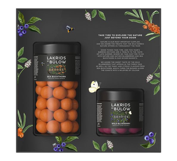 Bærries Black Box standard+liten Sea buckthorn & Wild blueberry fra Lakrids By Johan Bülow