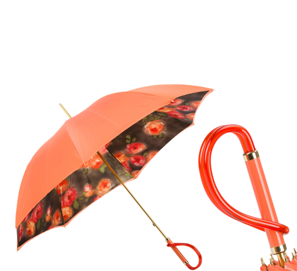 Paraply lang med blomster oransje fra Pasotti Ombrelli