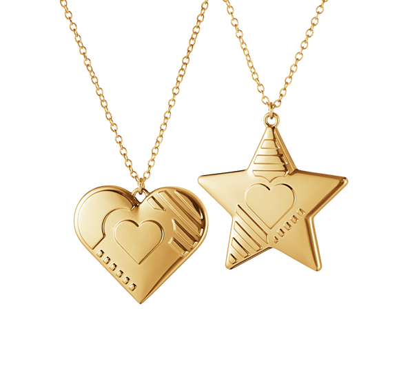 2019 ornament hjerte og stjerne gull fra Georg Jensen