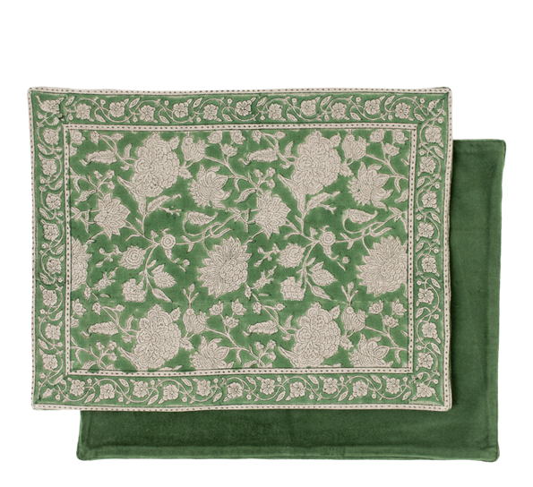 Indian Rose spisebrikke grønn 37x50cm 2-pk lin og bomull fra Chamois