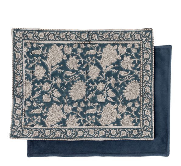 Indian Rose spisebrikke denimblå 37x50cm 2-pk lin og bomull fra Chamois