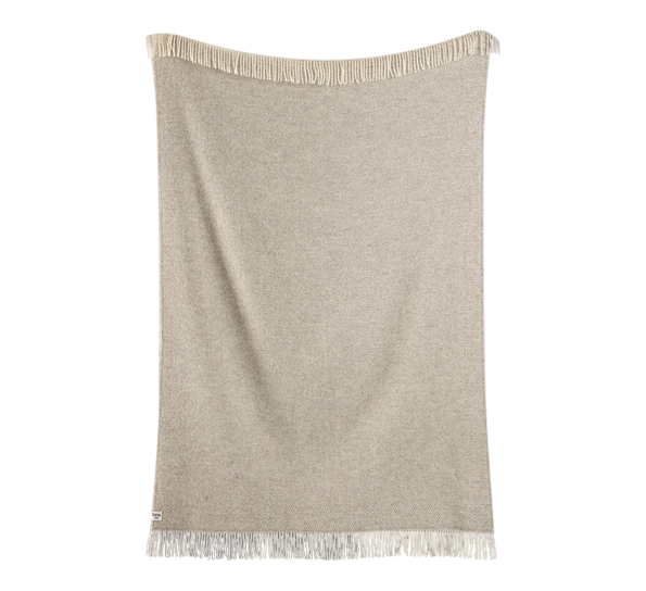 Kattefot frynsepledd ull lys gråmelert 140x220 cm fra Røros Tweed