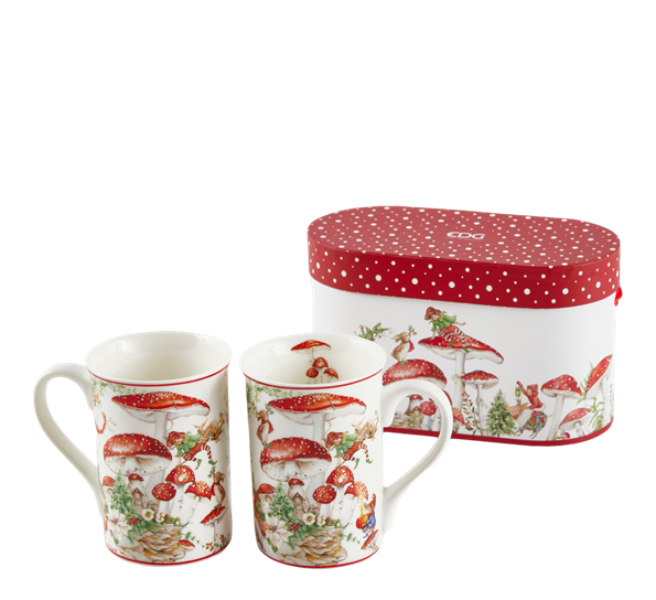 Porselenskrus i eske 2-pk 10,5 cm hvit rød EDG Enzo de Gasperi