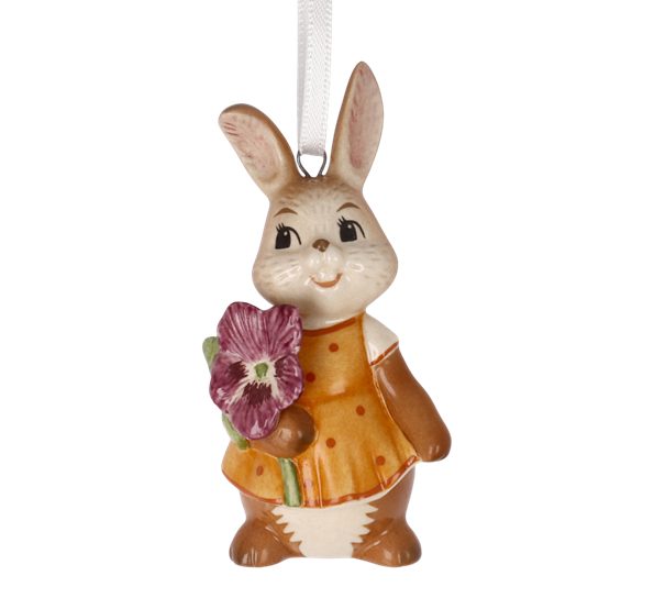 Ornament mini påskekanin med oransje kjole og blomst fra Goebel