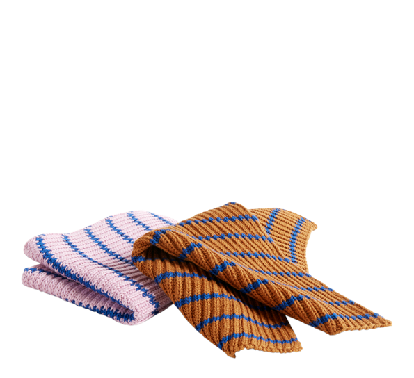 Kjøkkenklut 2-pk stripe, blå, brun, rosa fra HAY