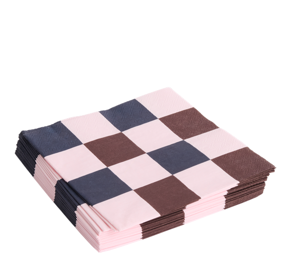 Pattern lunsjservietter ruter 20-pk lyserosa bordeaux sort fra HAY