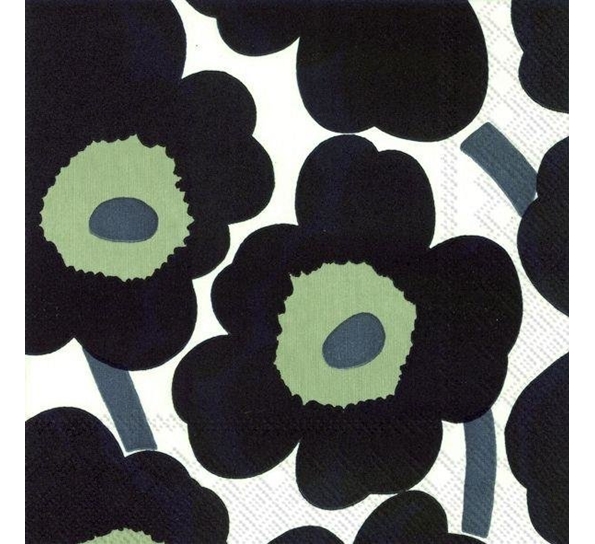 Marimekko Unikko hvite og sorte middagsservietter Ihr