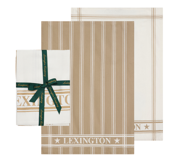 Kjøkkenhåndkle bomull 2-pk beige hvit 50x70 cm Lexington